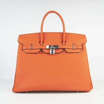 Hermes Birkin 35Cm Cattle Skin Stripe Handbags Orange Silver